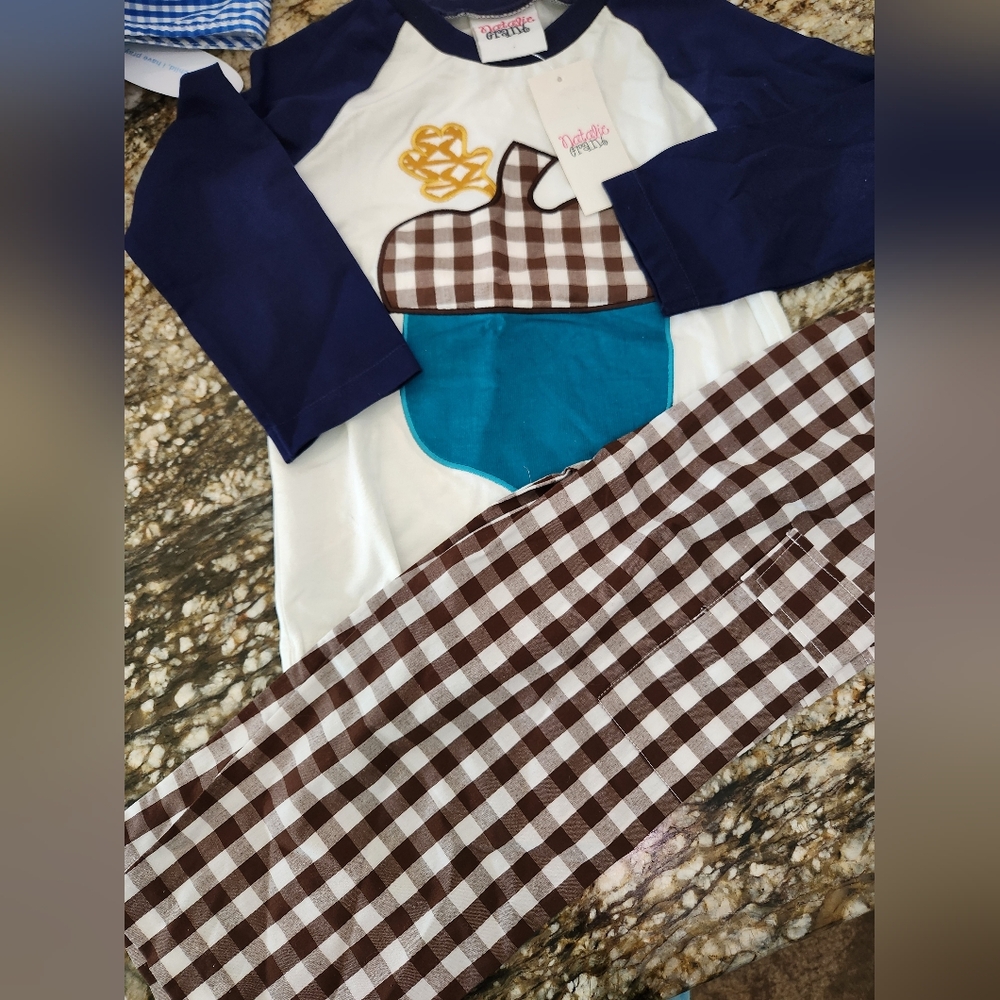 Blue and White Long Sleeve Pants Set